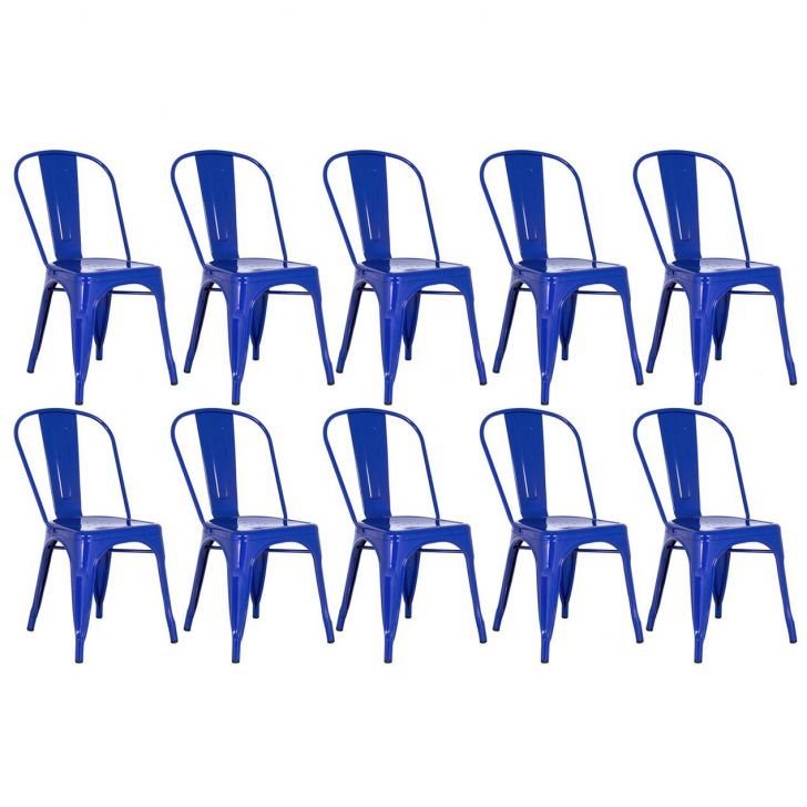Kit 10 cadeiras Iron Tolix design indutrial jantar cozinha Azul escuro