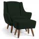 Poltrona Decorativa Fixa com Puff Pés de Madeira Juliet D02 Veludo Verde C-303 - Lyam Decor