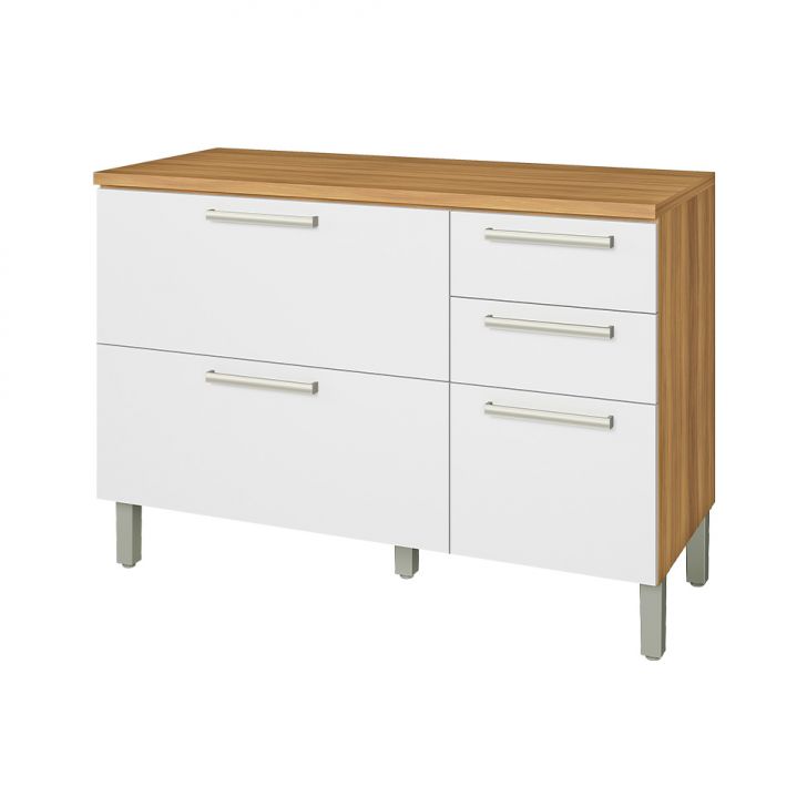 Balcão de Cozinha Burguesa Premium com Tampo 2 Portas 3 Gavetas Freijó e Branco