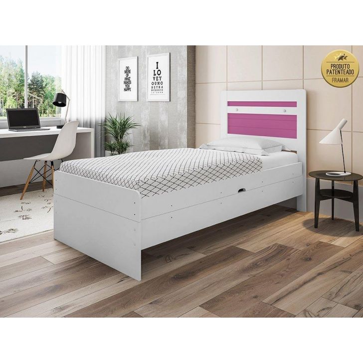 Cama Solteiro Larissa Branca e Rosa Framar