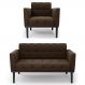 Sofá Namoradeira e 1 Poltrona Base Madeira Preto Ana Suede Marrom - Ibiza