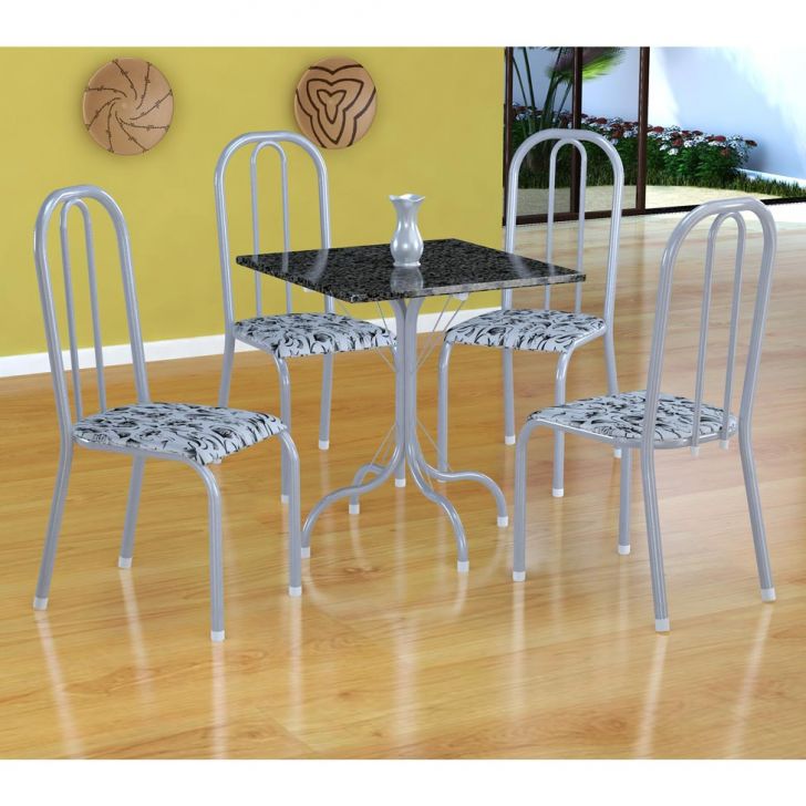 Conjunto De Mesa Malaga Com 4 Cadeiras Madri Branco Prata E Branco Floral
