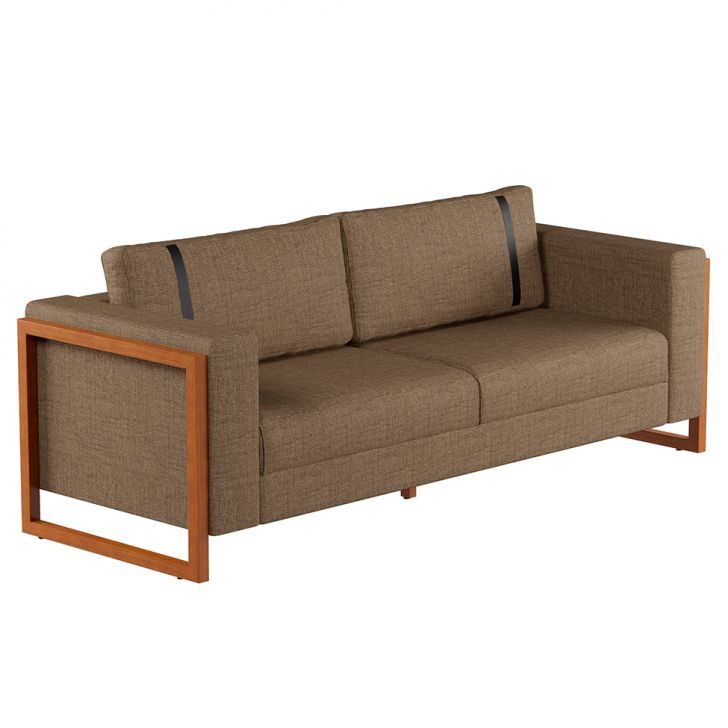 Sofá 3 Lugares Lin Linho Marrom E Amêndoa 230 Cm