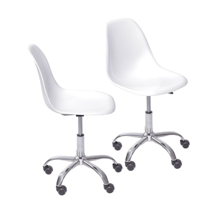 Conjunto com 2 Cadeiras DKR com Rodízios Branco e Cromado