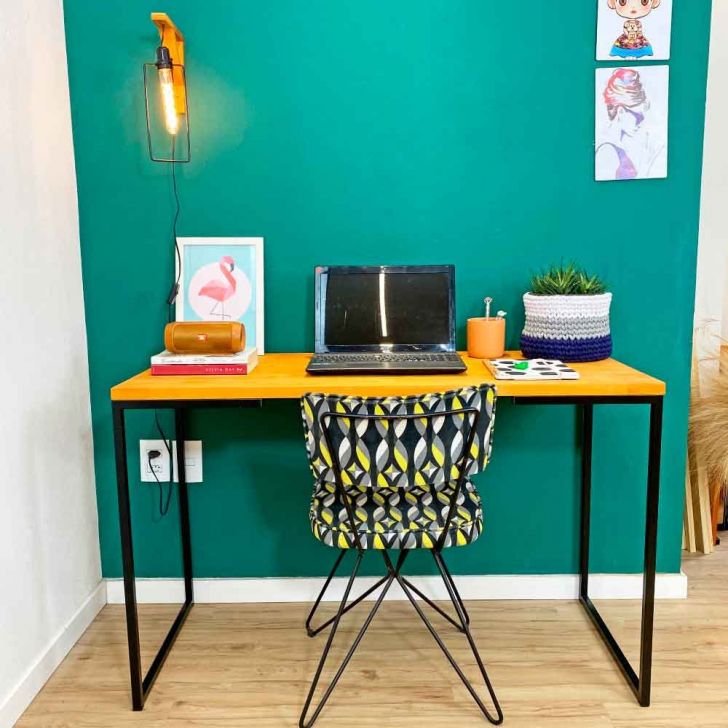 Mesa para Escritório de Ferro e Madeira 120cm Style Industrial Carvalho e Preto