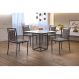 Conjunto de Mesa de Jantar Hera com Tampo de Vidro Mocaccino e 4 Cadeiras Grécia II Linho Cinza e Grafite