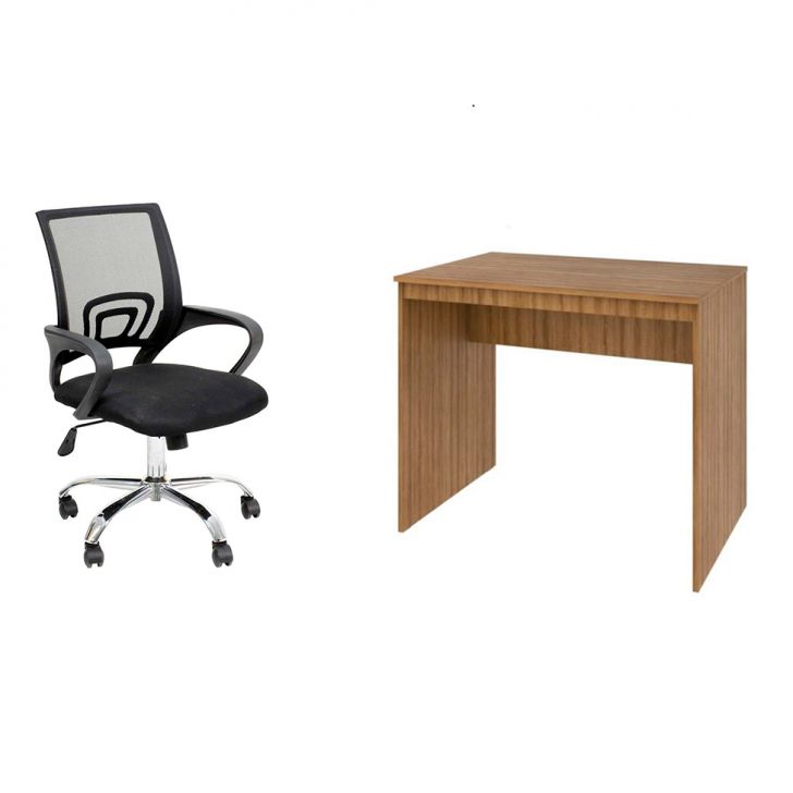 Conjunto de Mesa Office Mel com Cadeira de Escritório Secretária Giratória New Java Preta