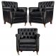 Kit 03 Poltronas Decorativas Sala de Estar Níger Pés Príncipe Couro Preto G58 - Gran Belo