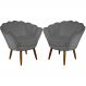 Kit 02 Poltronas Decorativa Pétala Pés Palito Suede Cinza