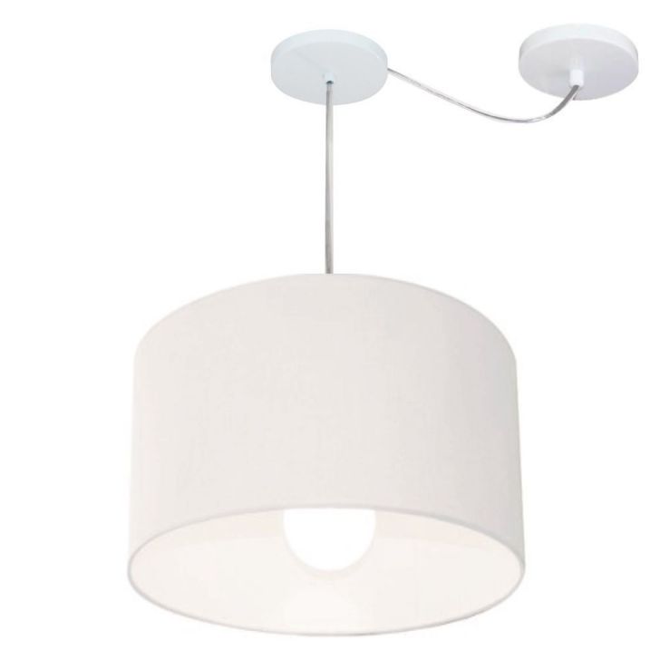 Pendente Cilíndrico Com Desvio Md-4226 Cúpula em Tecido 40x25cm Branco - Bivolt