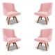 Kit 4 Cadeiras Decorativas Sala de Jantar Base Giratória de Madeira Firenze Suede Rosa Bebê/Natural G19 - Gran Belo