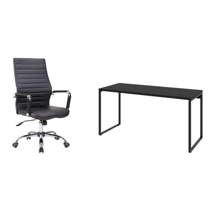 Conjunto de Mesa Kuadra I 150 cm com Cadeira de Escritório Diretor Giratória Cleaner Preta