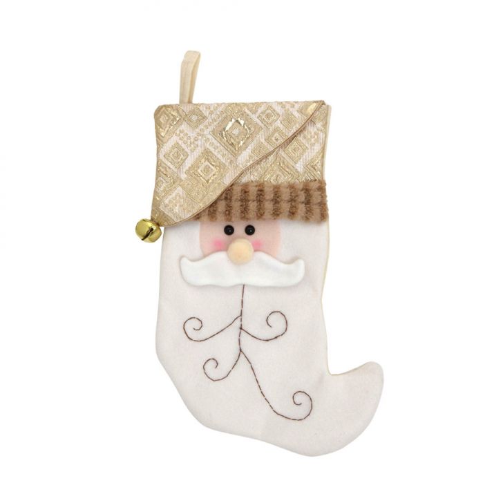 Enfeite Natalino Espressione Meia Papai Noel Branco e Dourado