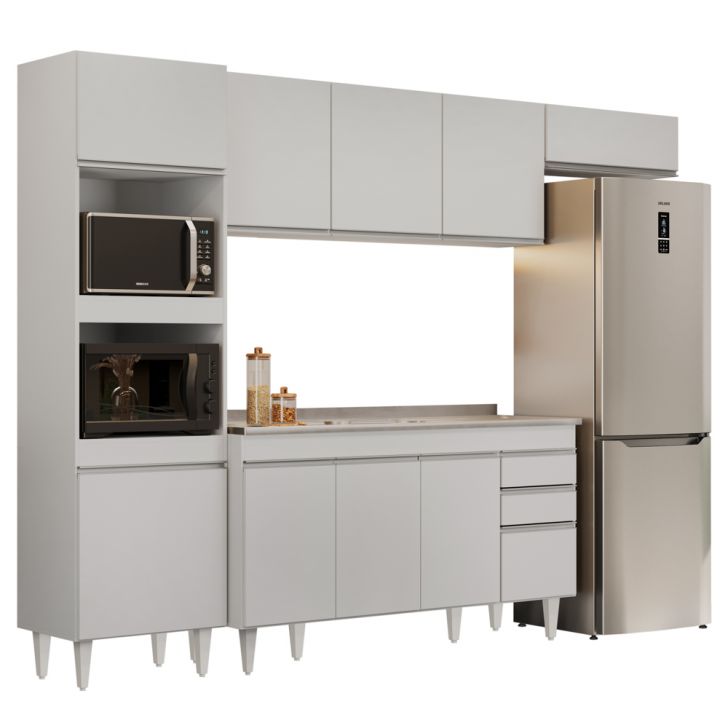 Armário de Cozinha Modulada 4 Peças CP12 Balcão com Pia Inox Branco - Lumil