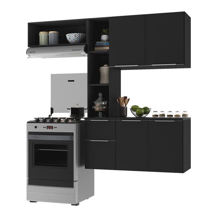 Cozinha Compacta Multimóveis Sofia FG2002 com Armário e Balcão Preta