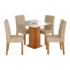 Conjunto de Mesa de Jantar Quadrada com Tampo de Vidro Off White Sophia e 4 Cadeiras Maia Linho Gengibre e Cinamomo