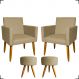 Kit 2 Poltronas Decorativas Reforçadas Para Sala Nina + 2 Puff Redondos Suede Nude Pé Castanho - Clique E Decore