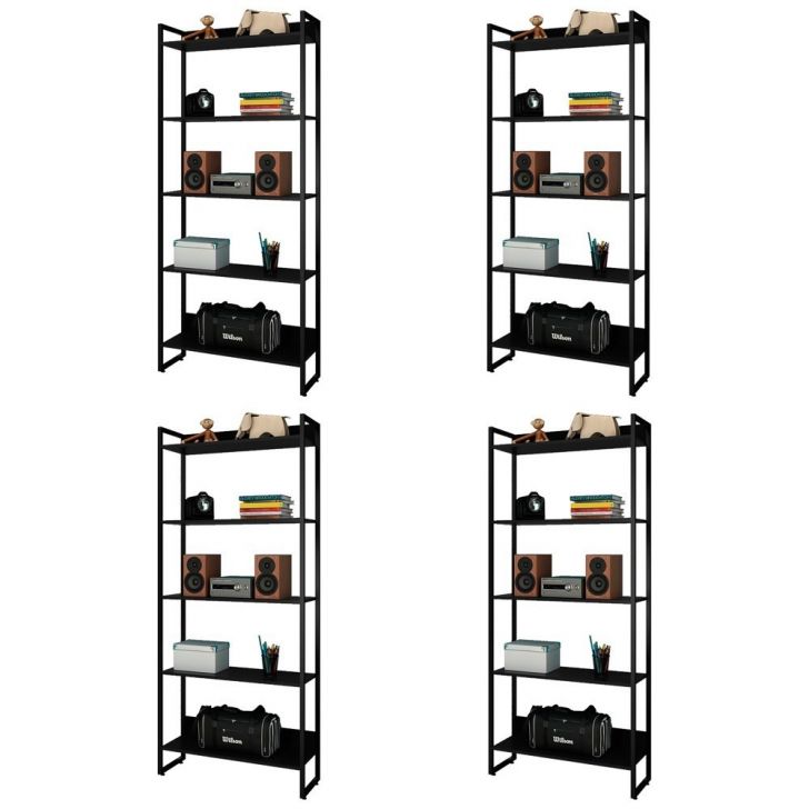 Kit 4 Estantes Livreiro Studio Industrial M18 Preto - Mpozenato