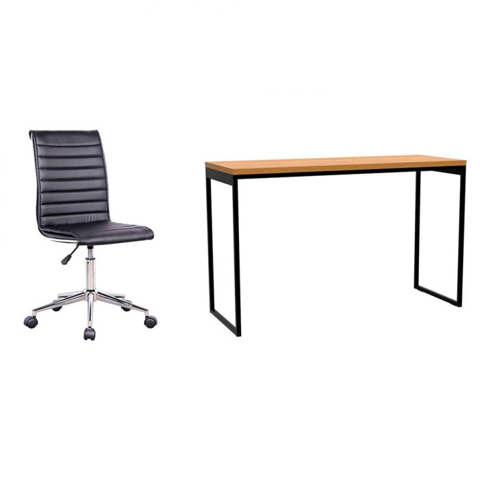 Conjunto de Mesa Stanford Amêndoa 120 cm com Cadeira de Escritório Secretária Giratória Marilyn Preta