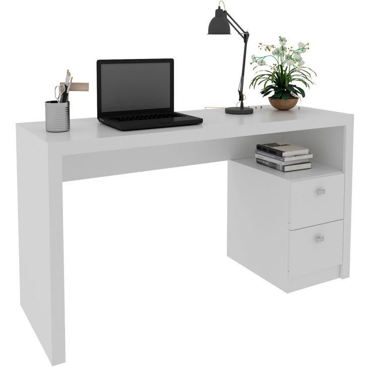 Mesa para Escritório Escrivaninha 2 Gavetas Branco