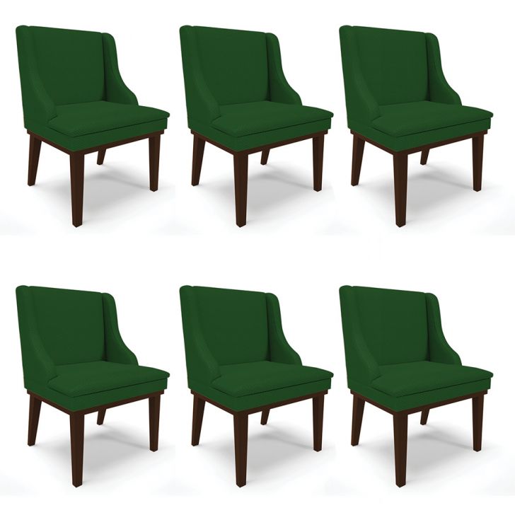 Kit 06 Cadeiras de Jantar Liz Veludo Luxo Verde A136 Base Fixa Madeira Tabaco - D'Rossi