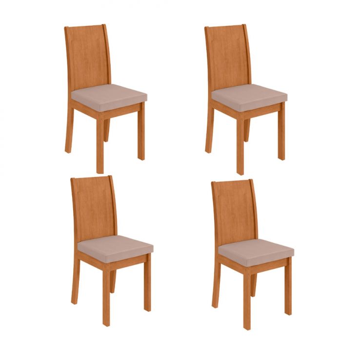 Conjunto com 4 Cadeiras Athenas Veludo Creme e Amêndoa