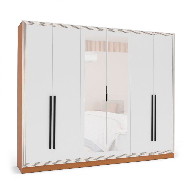 Image of Guarda-roupa Casal Com Espelho Valência 6 Portas 4 Gavetas Freijó E Branco PLA-MO895CL83ORGMOB