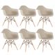 Kit 6 cadeiras Charles Eames Eiffel DAW com braços e pés de madeira clara Nude