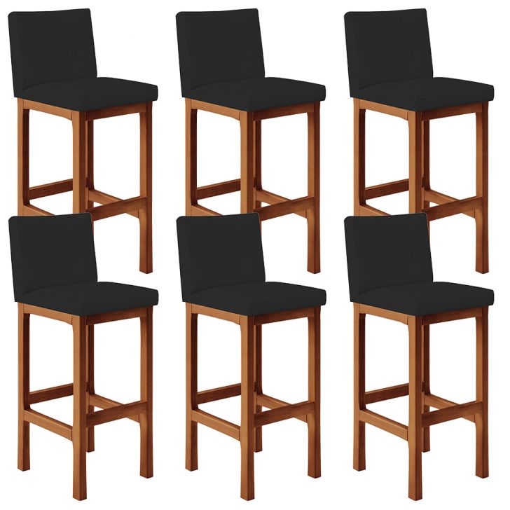 Kit 06 Banquetas Altas Para Cozinha Sala De Jantar Fixa Alya L02 Suede Preto - Lyam Decor