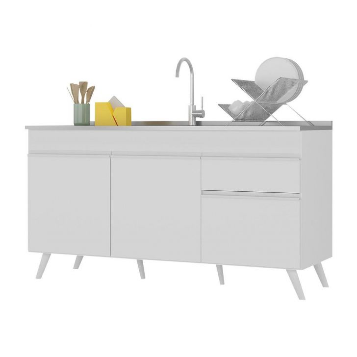 Balcão Cozinha Gabinete Pia 150 cm 3 Portas 1 Gaveta Veneza Multimóveis MP2072.891 Branco