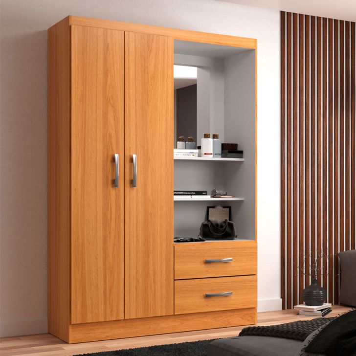 Guarda-roupa Solteiro Com Espelho Capelinha 2 Portas 2 Gavetas Cinamomo