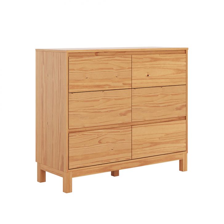 Cômoda Square 6 Gavetas Madeira Maciça Natural Pine