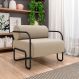 Poltrona Decorativa Sala de Estar Polatsk Base Industrial de Ferro Veludo Bege G33 - Gran Belo