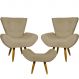 Kit 2 Poltronas Decorativas Para Sala Emilia + Puff Emilia Suede Nude Pé Castanho - Clique E Decore