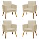 Kit 4 Poltronas Decorativas Reforçadas Para Sala Nina Com Base Suede Bege Pé Castanho - Clique E Decore