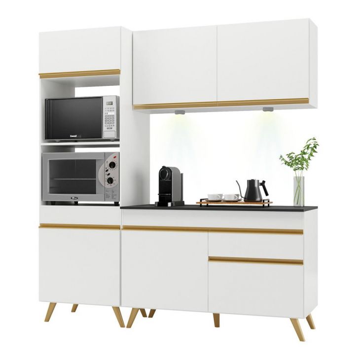 Armário de Cozinha Compacta 182cm com Leds Veneza Up Multimóveis V2019 Branco/Dourado