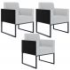 Kit 03 Poltronas Decorativas Sala Base fixa Metal Helô L02 Linho Cinza Couríssimo Preto - Lyam Decor