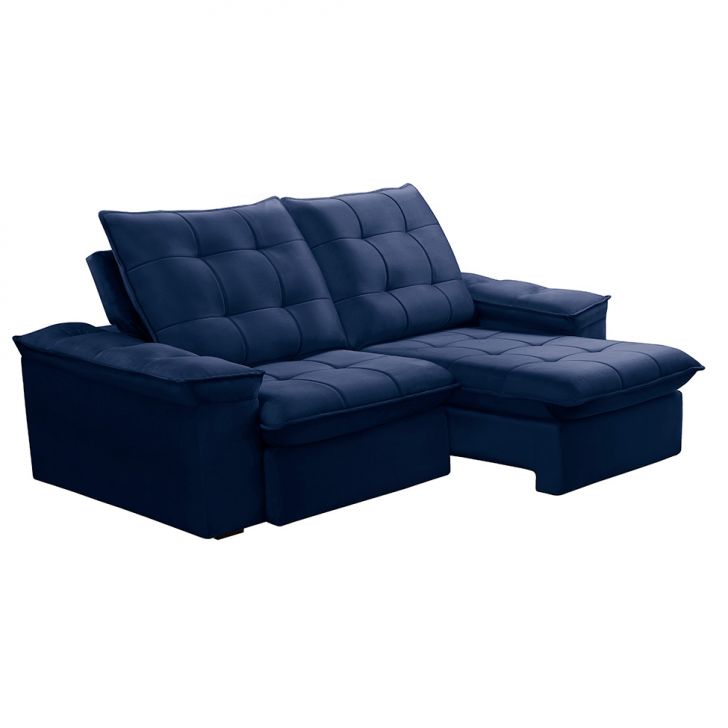 Image of Sofá 3 Lugares Retrátil E Reclinável Batam Veludo Azul PLA-FE691UP83RPCMOB