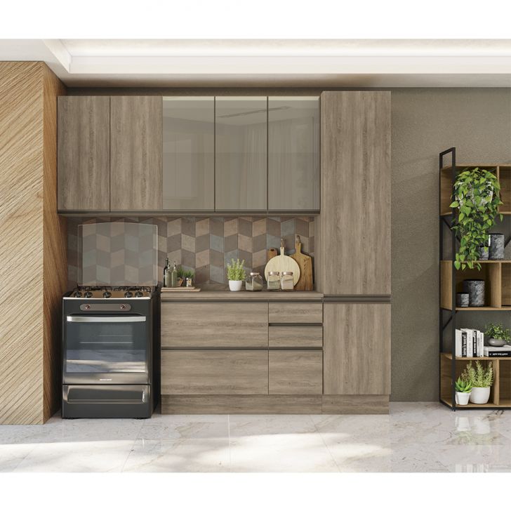 Image of Cozinha Compacta Maxxi I 8 Portas 4 Gavetas Nogal PLA-KA161CL83UOAMOB