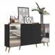 Aparador Buffet 4 Portas com Espelho Retrô Vegas Multimóveis V3562 Preto/Natural