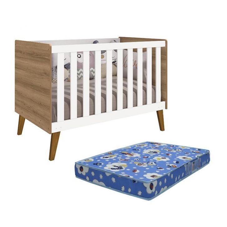 Berço Retrô Ayla Branco Fosco/Mezzo com Colchão D18 - Reller Móveis