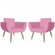 Combo 02 Poltronas Decorativas Flora Pés Palito Suede Rosa - DS Estofados