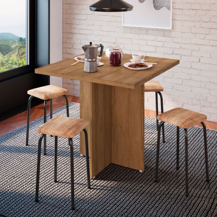 Conjunto De Mesa De Cozinha Com 4 Lugares Verona Madeira E Preto