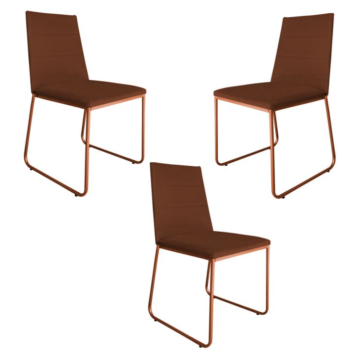 Kit 3 Cadeiras de Jantar Estofada Lille Base Bronze Veludo Terracota - Montanaris Decor