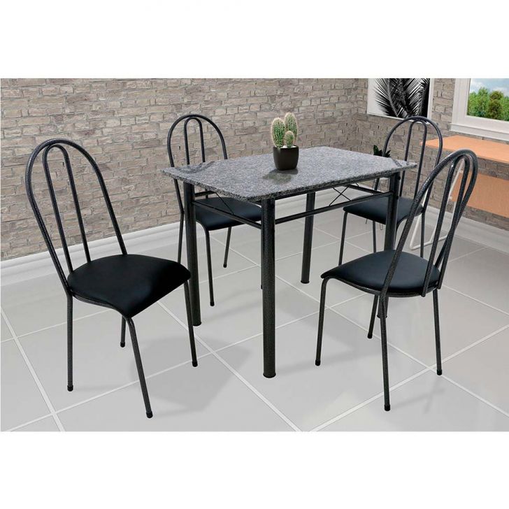 Conjunto De Mesa Com 4 Cadeiras Genebra Preto