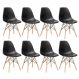 Kit 8 cadeiras Charles Eames Eiffel DSW com pés de madeira clara Preto