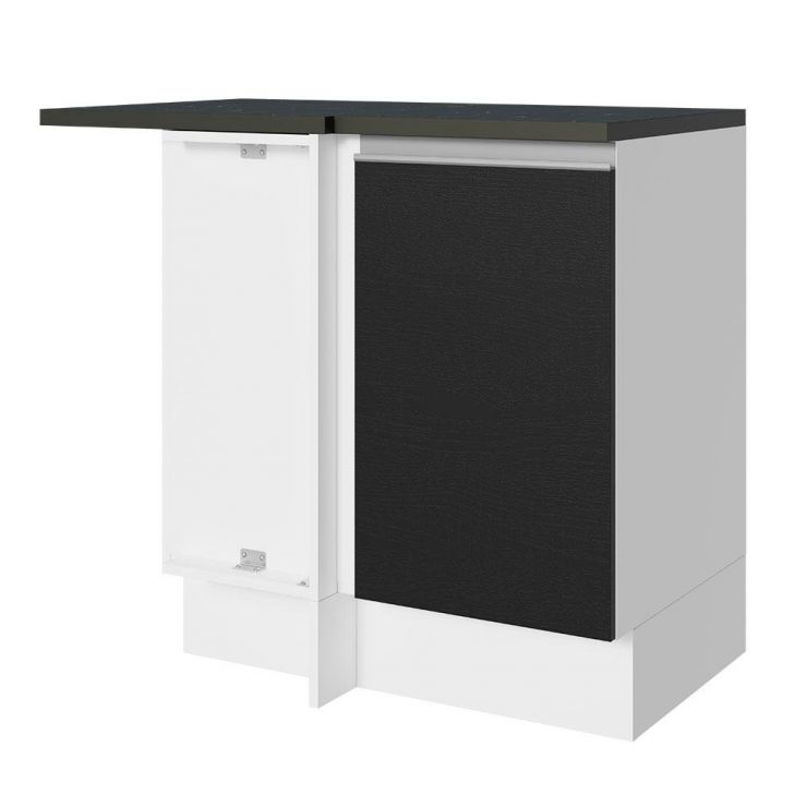 Balcão Armário de Cozinha de Canto 100% MDF 1 Porta Branco/Preto Acordes Madesa