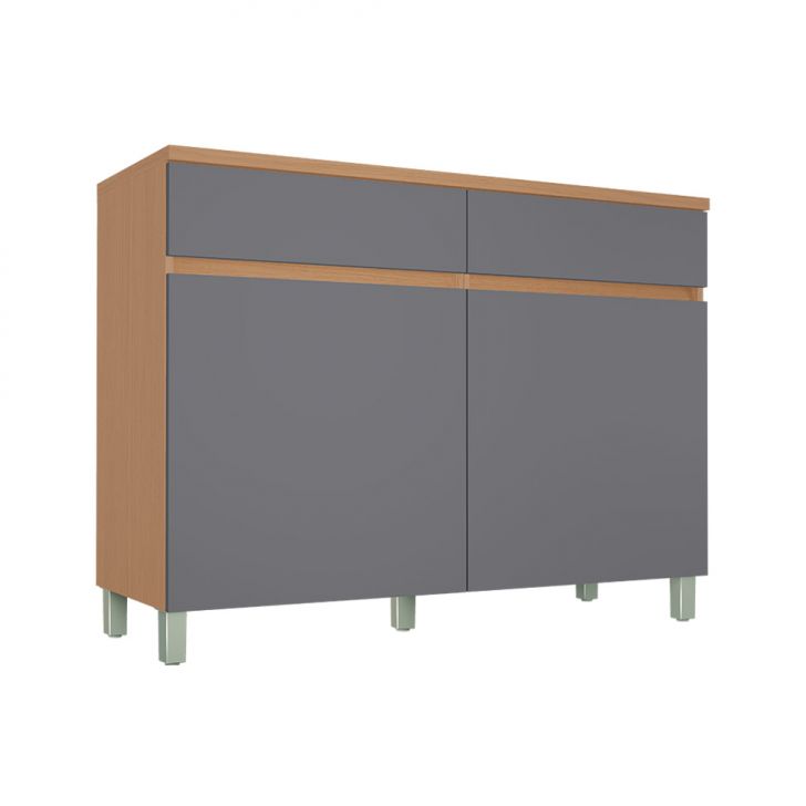 Balcão de Cozinha Realeza Premium com Tampo 2 Portas 2 Gavetas Carvalho e Titânio