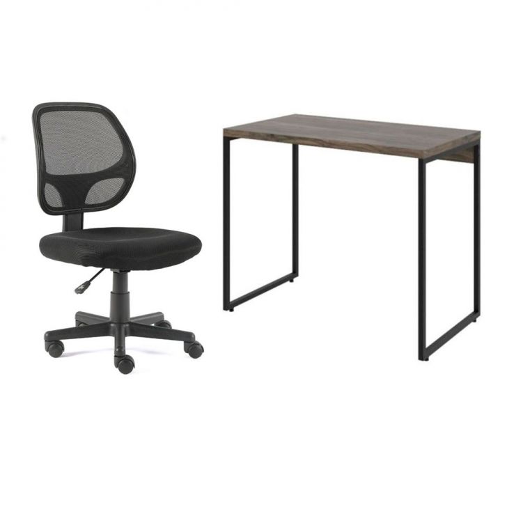 Conjunto de Mesa Studio Marrom Escuro com Cadeira de Escritório Secretária Giratória Oxford Preta