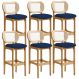 Kit 06 Banquetas Altas Para Cozinha Bancada Sala Tela Betta Fixa L02 Suede Azul Marinho - Lyam